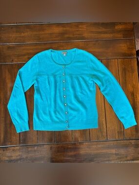 Apt. 9 100% Cashmere Turquoise Aqua Blue Button Up Cardigan Long Sleeve Size L